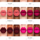 A lip color swatch chart titled 'FACE ME BEAUTY' showing multiple shade options labeled ESCAPE, 1020, EMBRACE, SISTAAA, EXEC, DA SHAT, DEEP, and SAYLESS, each displayed on lips against a white background.