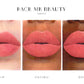 Three close-up lip swatches on different skin tones labeled FAIR, MEDIUM, and DEEP, with the text FACE ME BEAUTY and EMBRACE above, on a white background.