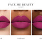 Three vertical panels show close-up lips wearing the same lipstick shade in fair, medium, and deep skin tones. Above the panels, the text reads 'FACE ME BEAUTY ESCAPE,' and below the panels, the shades are labeled FAIR, MEDIUM, and DEEP.