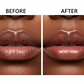 Before and after comparison of lips with a cosmetic product applied.